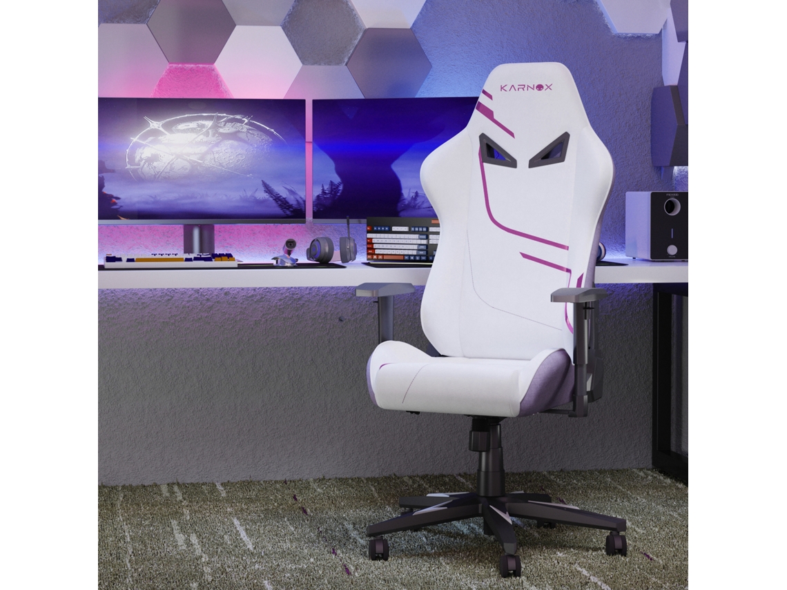 Cadeira Gamer Kornox Tecido, Ajustável, Branca E Roxa, Apoio Lombar, Para Mulheres E Adolescentes.