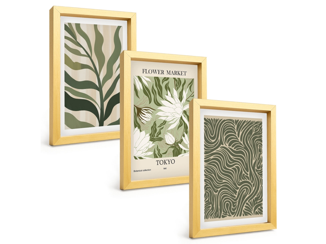 Composição De Quadros Decorações Com Padrões De Plantas Boho Espelharte (3 Peças 20x30 Cm)