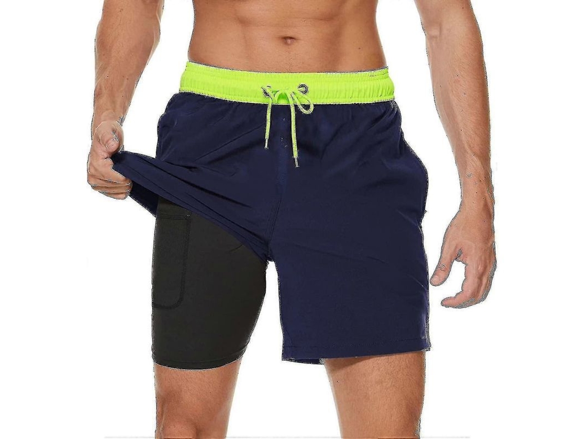 Fasst bermudas de Natação Masculinas com Forro de Compressão 2 em 1 Secagem Rápida Bolso com Zíper