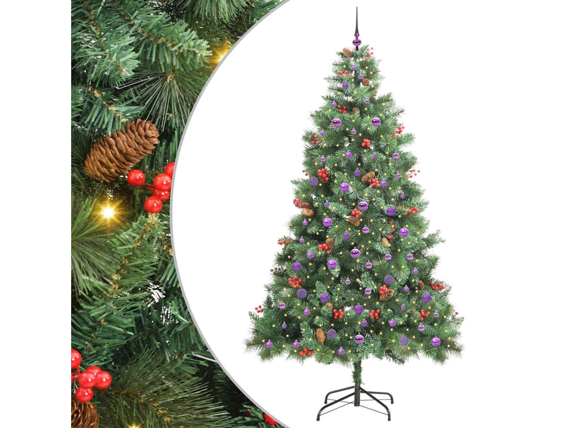 Árvore De Natal Artificial Com Conjunto De Bolas Led Vidaxl Verde Pvc (240 Cm)