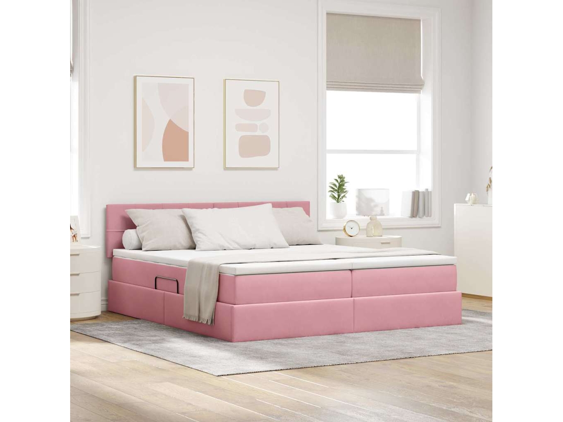 Vidaxl Cama Com Armazenamento Com Cabeceira 2 Unid. Rosa