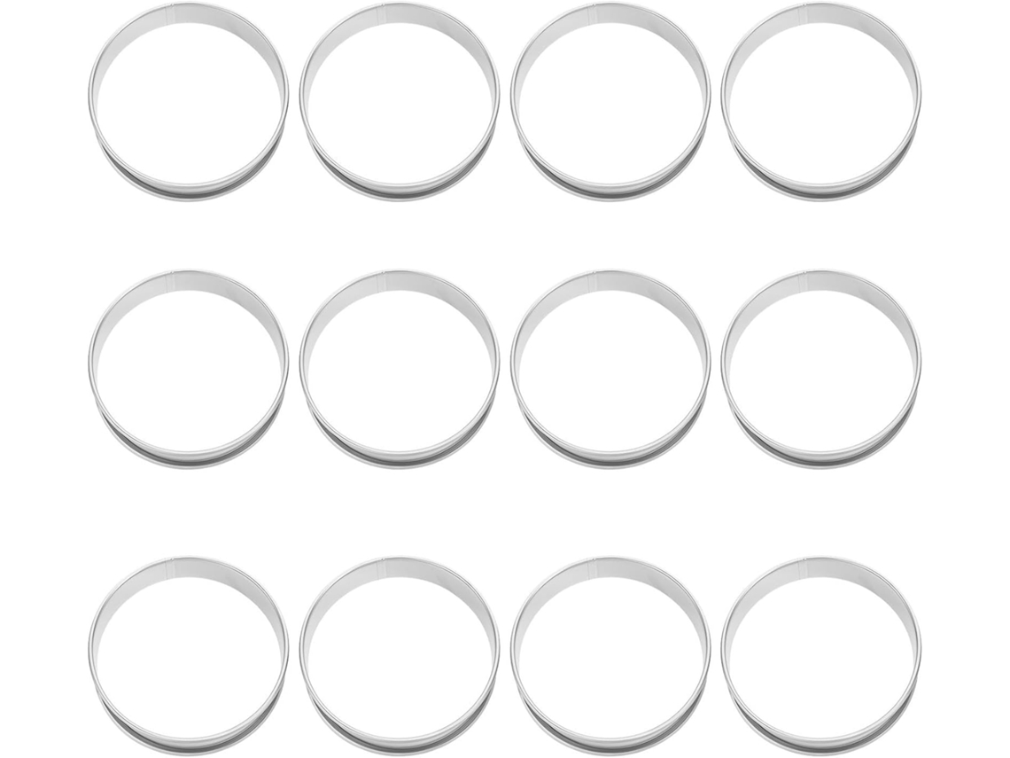 Conjunto De 12 Aros Aço Inoxidável 10cm 4 Polegadas, Formas Redondas Para Muffins Com Superfície Lisa E Borda Dupla