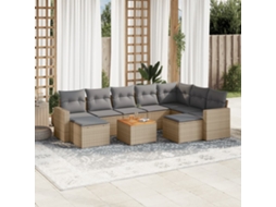 Vidaxl 10 Pcs Conjunto De Sofás P/ Jardim Com Almofadões Vime Pe Bege