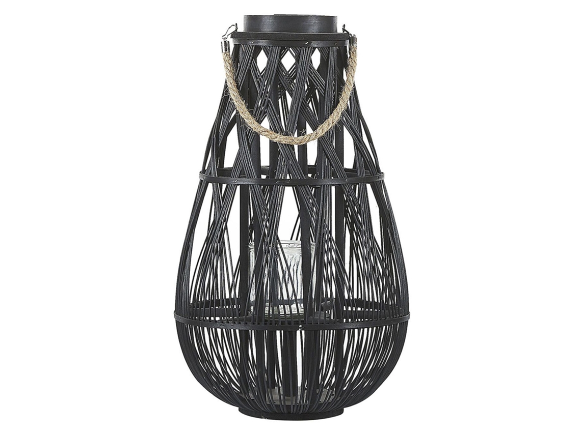 Uma Lanterna Elegante E Sofisticada Beliani Tonga De Bambu Preto 34x34x56