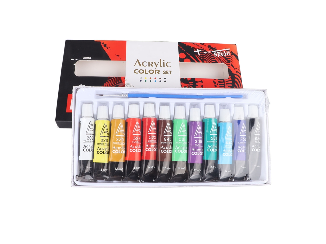 Conjunto De Pintura Acrílica 12 Cores 12ml Seca Rápido Evita Desvanecimiento Para Tela Madeira Cerâmica