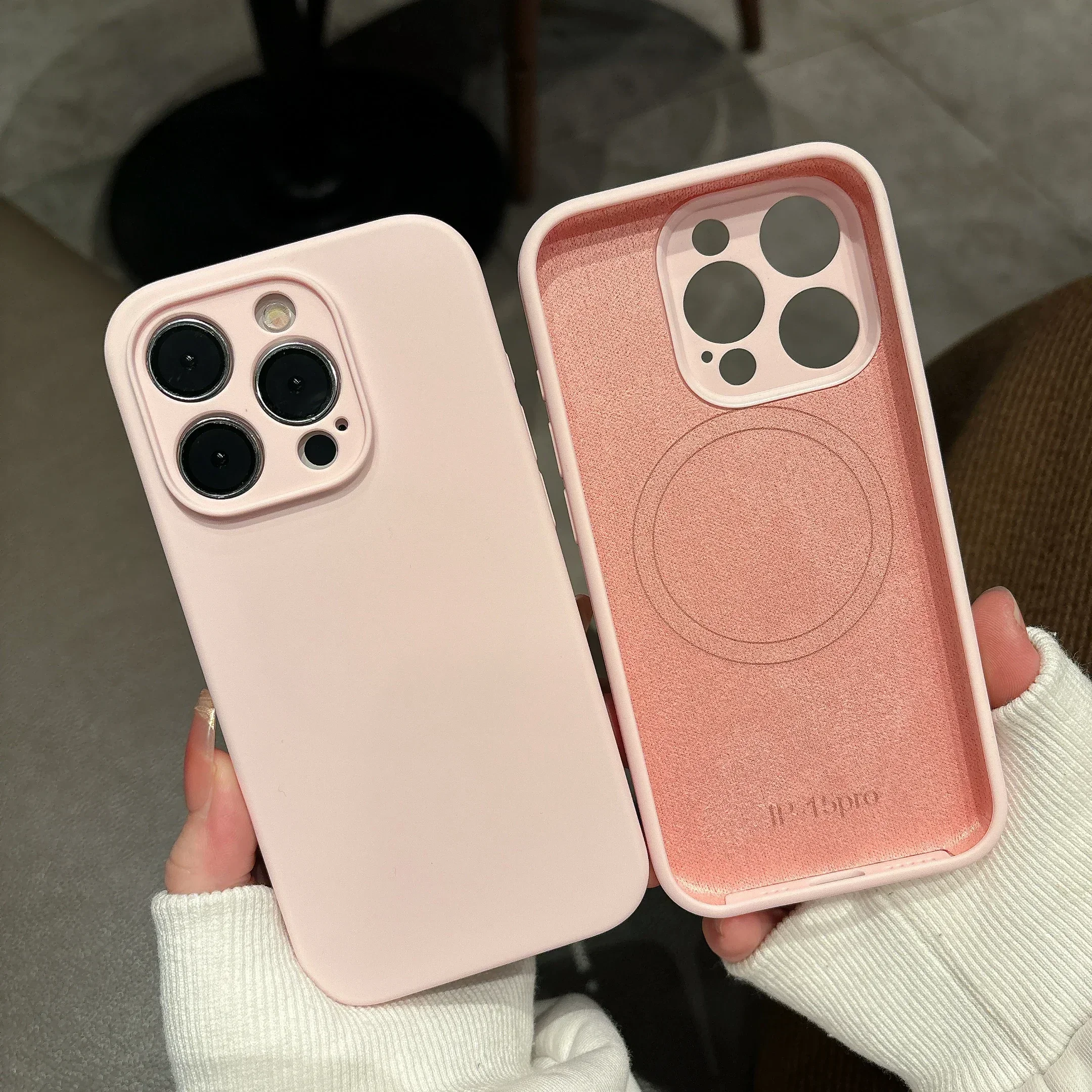 Capa De Celular Em Silicone Líquido (rosa Claro Para Iphone 13 Pro Max), Magnética E Resistente A Impactos.