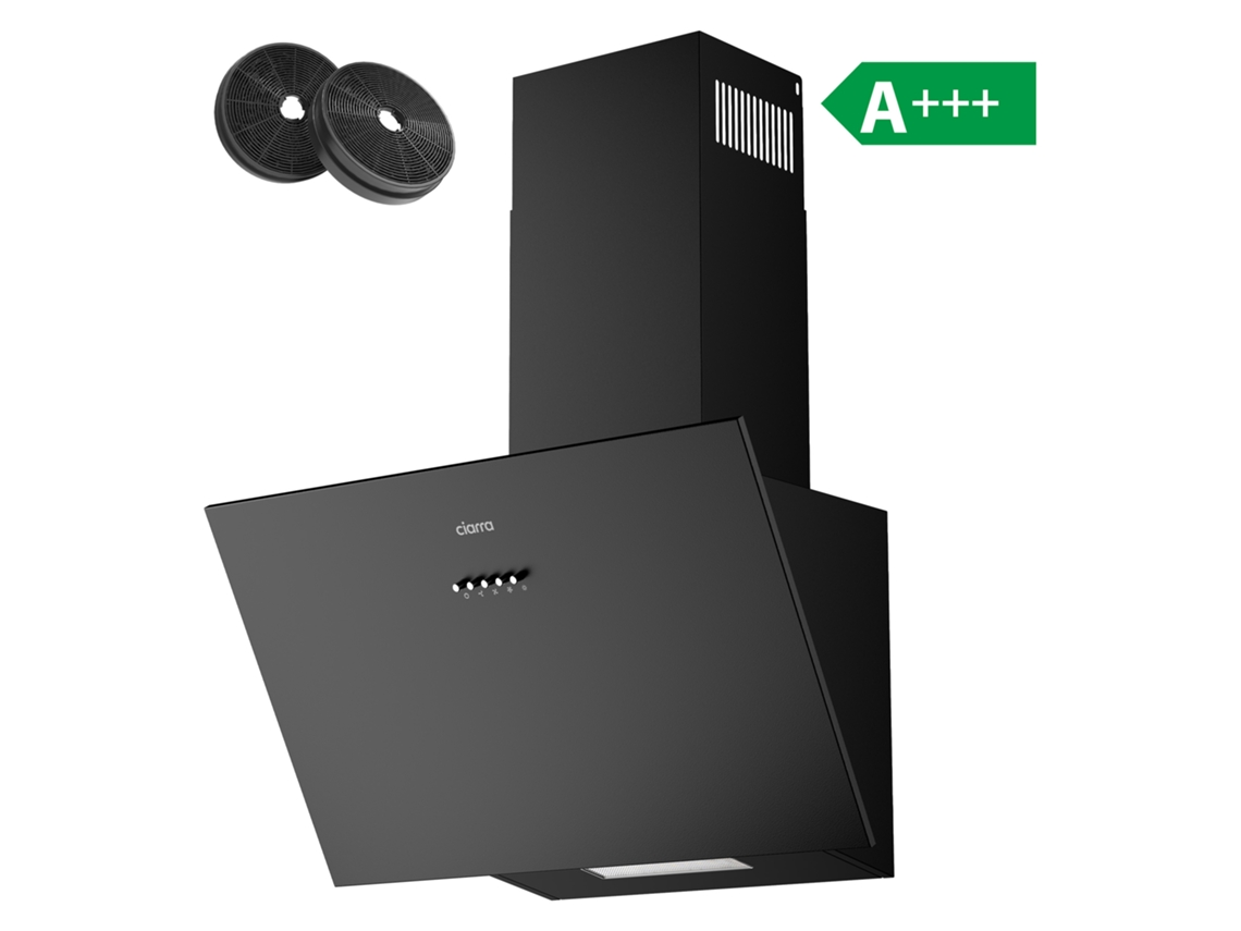 Exaustor Ciarra De Parede 60cm 650m³/h A+++ Recirculação Com Filtros De Carvão (2 Peças) E Exaustão Externa 3 Modos Preto Awb6762a