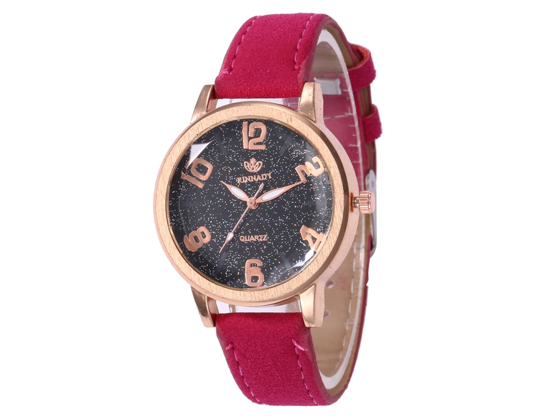 Relógio de Quartzo com Pulseira de Couro Pu Estilo Minimalista Rosa Vermelho