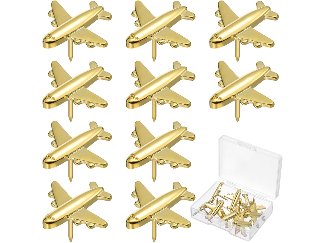 Conjunto De 24 Tachinhas Douradas Em Formato Avião, Com Design Multifuncional E Decorativo Para Mesa Murais