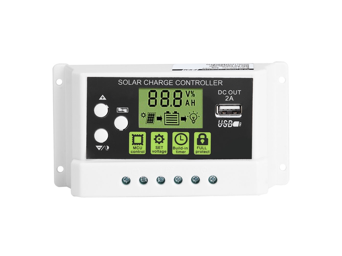 Controlador de Carga Solar PWM 12v 24v 10a com LCD e USB | S/MARCA