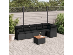 Vidaxl 7 Pcs Conjunto De Sofás P/ Jardim C/ Almofadões Vime Pe Preto
