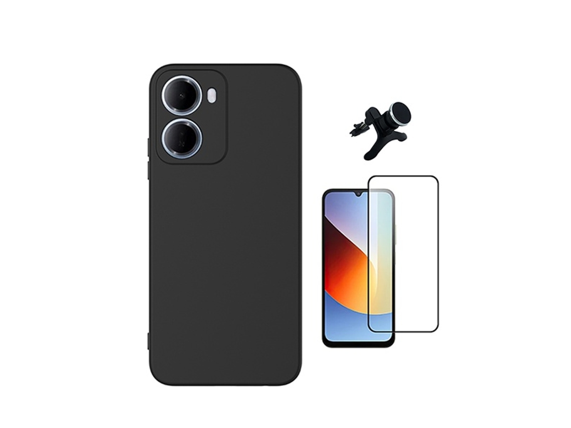 Kit Vidro Temperado Capa Silicone Líquido Suporte Magnético Reforçado Phonecare Para Xiaomi Redmi 15a 5g - Preto