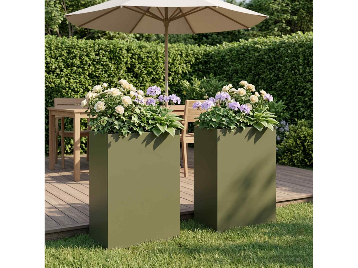 Vidaxl Vaso De Jardim 2 Unid. Verde-azeitona 40 X 30 X 75 Cm