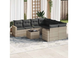 Vidaxl 9 Pcs Conj. Sofás Jardim Com Almofadões Vime Pe Cinzento-claro