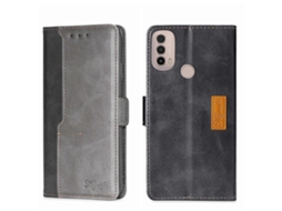 Capa De Couro Com Fivela Lateral Em Cores Contrastantes Para Motorola Moto E40