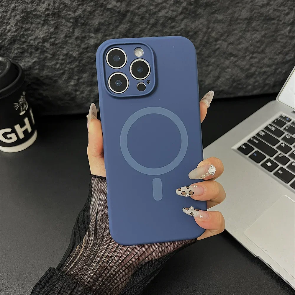 Capa Protetora Magnética Magsafe De Silicone Líquido Para Iphone (iphone 15 Pro, Azul), Com Proteção Para A Lente.