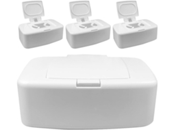 Conjunto de 4 Caixas Organizadoras de Lenços Umedecidos em Plástico Branco, Design Simples, CHABERLU