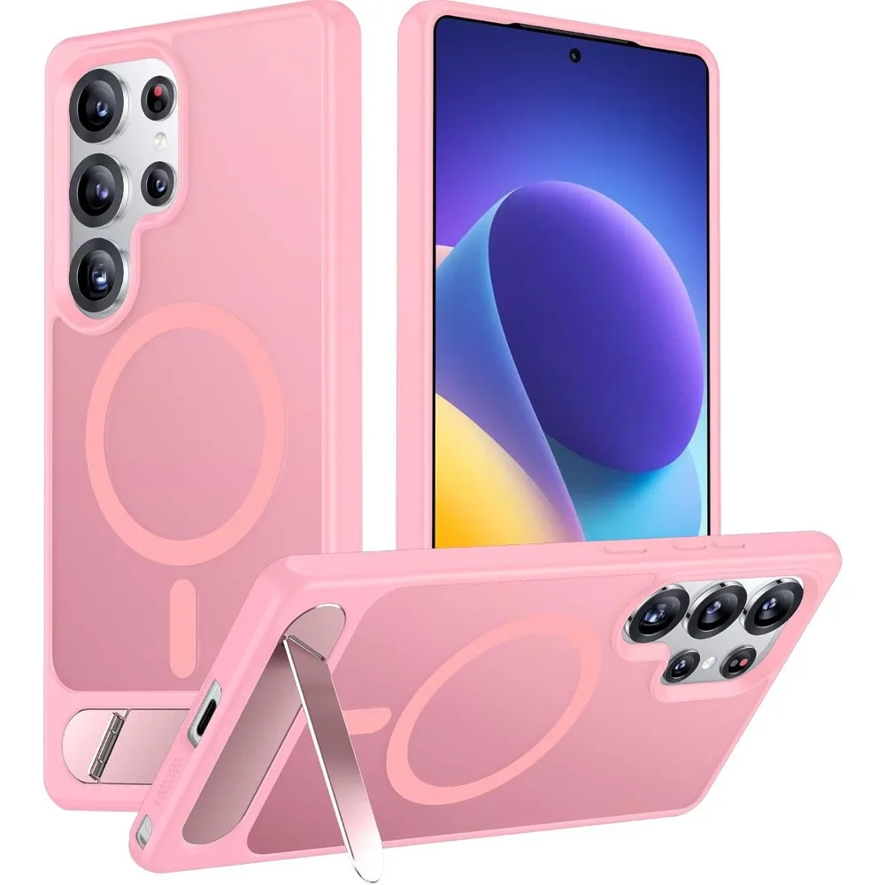 (rosa, Galaxy S26) Capa Para Celular Fosca À Prova De Choque, Agradável Ao Toque E Com Suporte Magnético Dobrável Elegante.