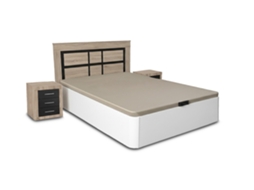Conjunto De Cama Box Branca De 150 Cm Cabeceira E 2 Mesas De Cabeceira Em Cambria E Grafite Saldosystocks