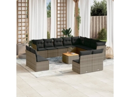 Jogo 13 Peças Sofás P/ Jardim C/ Almofadões Vime Pe Cinza Dkd Home Decor