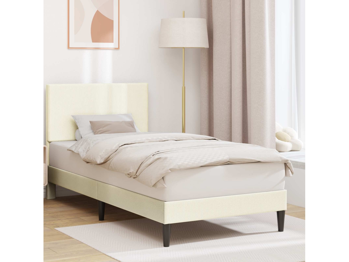 Vidaxl Estrutura da Cama Creme 90 X 190 Cm Tecido de Veludo Cotele