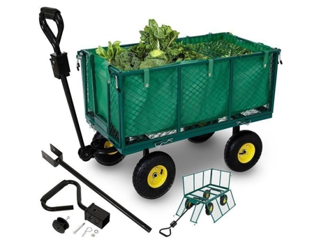 Carrinho de transporte dobrável Arebos de 4 rodas com capa removível, máx. 550 kg, para uso em jardim e exterior