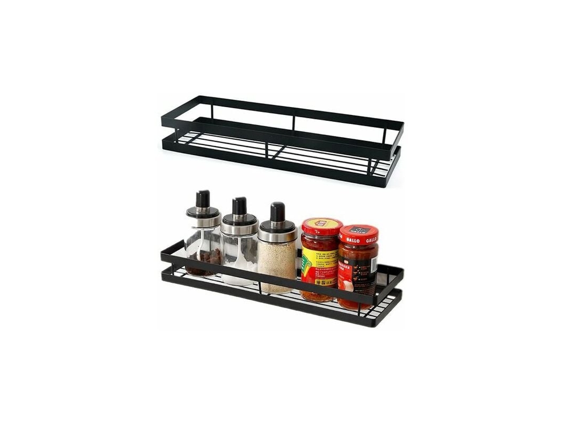 MEOIRUERY Prateleira Para Cozinha 2 Níveis Organizador De Temperos Parede Economia De Espaço 30x125.5 Cm Preto