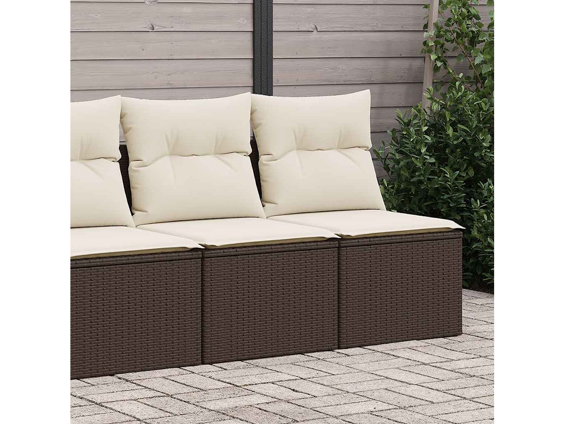 Vidaxl 2 Pcs Conj. Sofás Jardim C/ Almofadões Vime Pe/acácia Castanho
