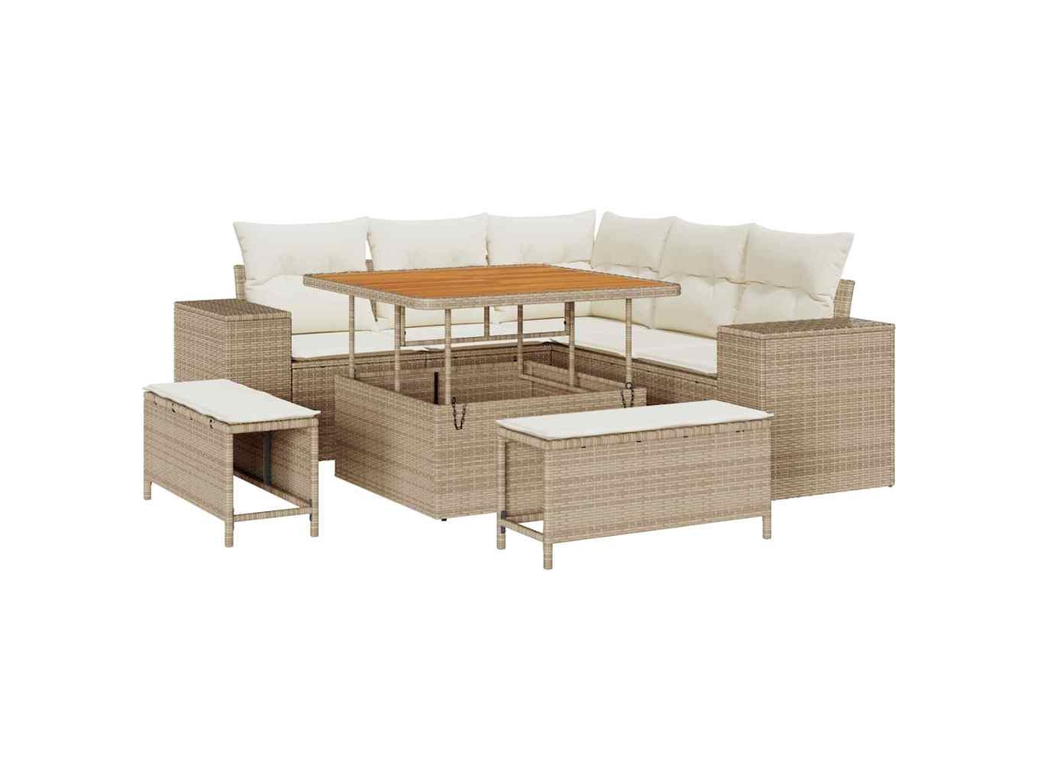 Conjunto 8 Conjunto De Móveis De Jardim Vidaxl Bege Vime Pe (100 X 100 X 71 Cm)