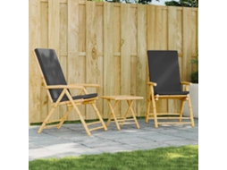 Vidaxl 3 Pcs Conjunto Bistrô Dobrável C/ Almofadões Cinza Escuro Bambu