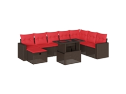Conjunto de Sofá de Jardim com 9 Peças e Almofadas em Rattan Sintético Marrom MAISON EXCLUSIVE
