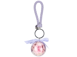 Chaveiro de Flor Preservada Rosa e Roxa Redonda
