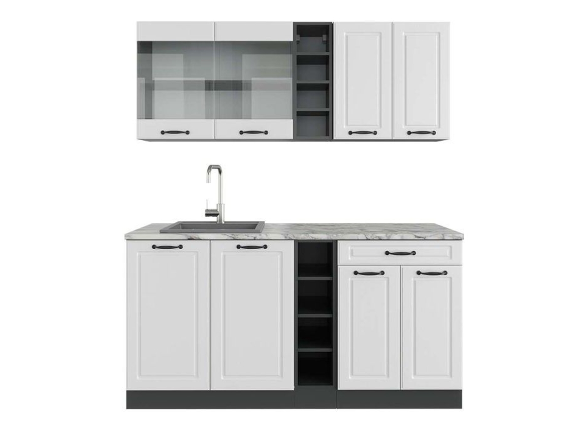 Cozinha R-Line, 160 cm, Mármore PT, Cottage branco/antracite, Vicco