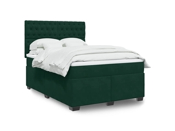 Vidaxl Cama com Molas/colchão 140x190 Cm Veludo Verde escuro