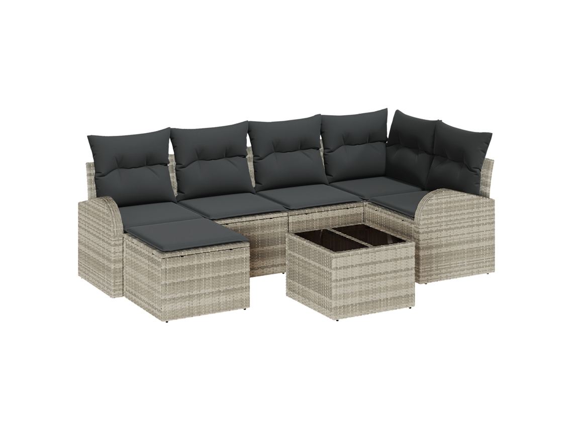 Conjunto 7 Conjunto De Sofá De Jardim Vidaxl Cinzento-claro Vime Pe (234 X 124 X 85 Cm)