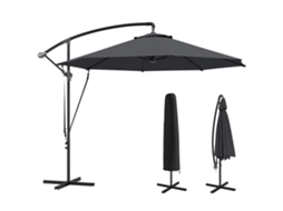 Guarda sol de Jardim Excêntrico com Cobertura, Proteção Uv 50+ e Base Cruzada Ø290x243 Cm Cinza Escuro