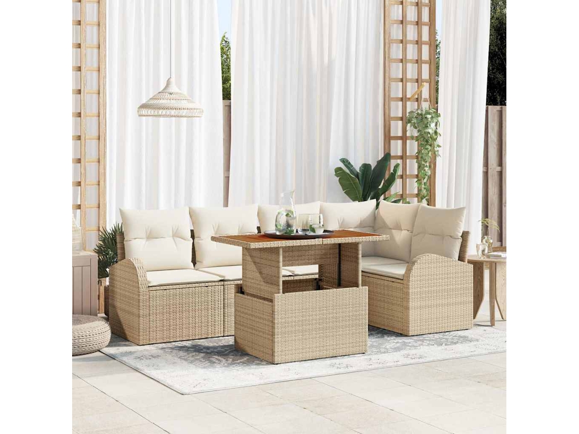Vidaxl Conjunto De Sofá De Jardim 6 Unid. Bege E Creme