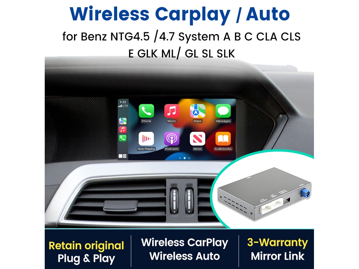Módulo de retrofit multimédia para Mercedes Benz NTG4.5/4.7, Carplay e Android Auto sem fios, Mirrorlink JUNSUN