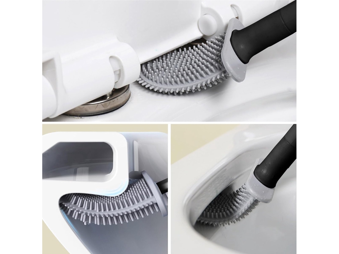 Escova Sanitária com Suporte, Silicone, para Uso em Pé ou Pendurada, Preto, Cabo Removível, AQUAFORGE