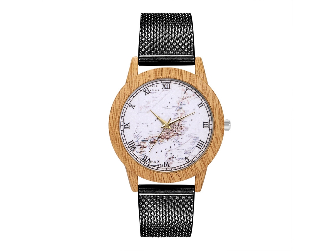 Relógio de quartzo unissex com pulseira de silicone, mostrador redondo, numerais romanos, preto casual.