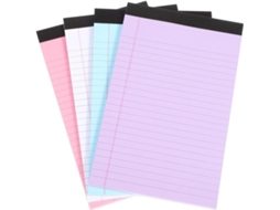 Conjunto de 4 blocos de notas pautados, práticos para escrita, ideais para escritório, escola e uso doméstico.