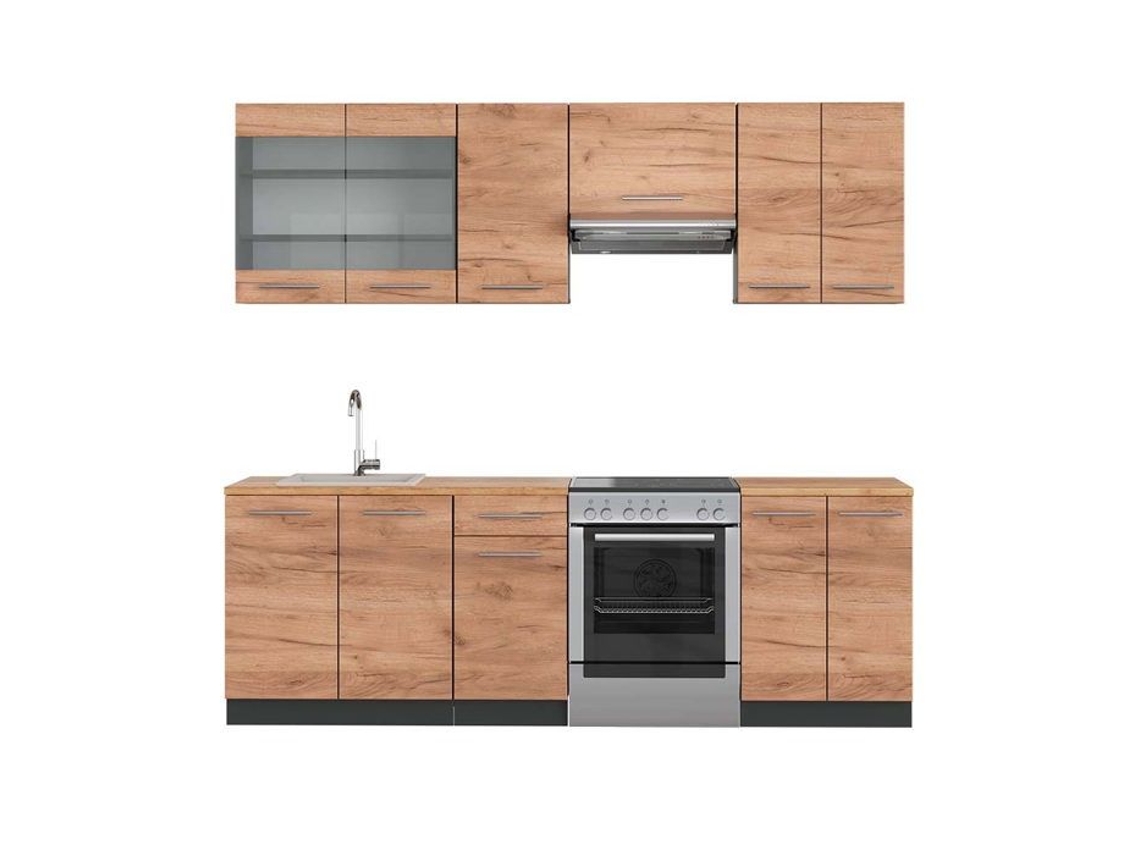 Cozinha Fame-Line, 240 cm, Carvalho PT, Carvalho dourado/antracite, VICCO