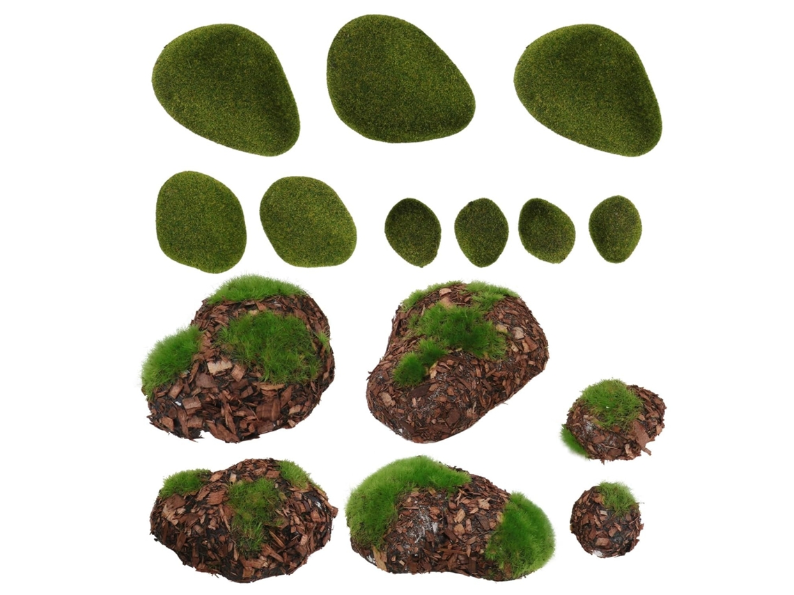 Pedras Artificiais de Musgo Kichouse Feitas de Espuma, 14 Peças com Design de Musgo. Decoração Criativa para Jardim e CHABERLU