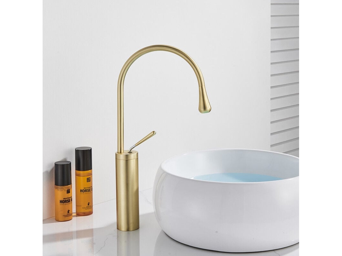 Misturador De Alta Pressão Dourado Com Alavanca Única Para Lavatório Do Banheiro