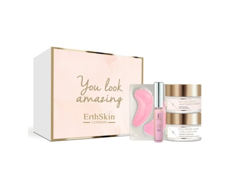 Kit Rose Blossom Glow Universal Brilho Labial, Discos Olhos, Hidratante Creme Dia Erth Skin London