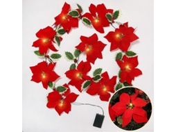Guirlanda de Natal com Luzes e Poinsettias, Operada por Baterias | S/MARCA
