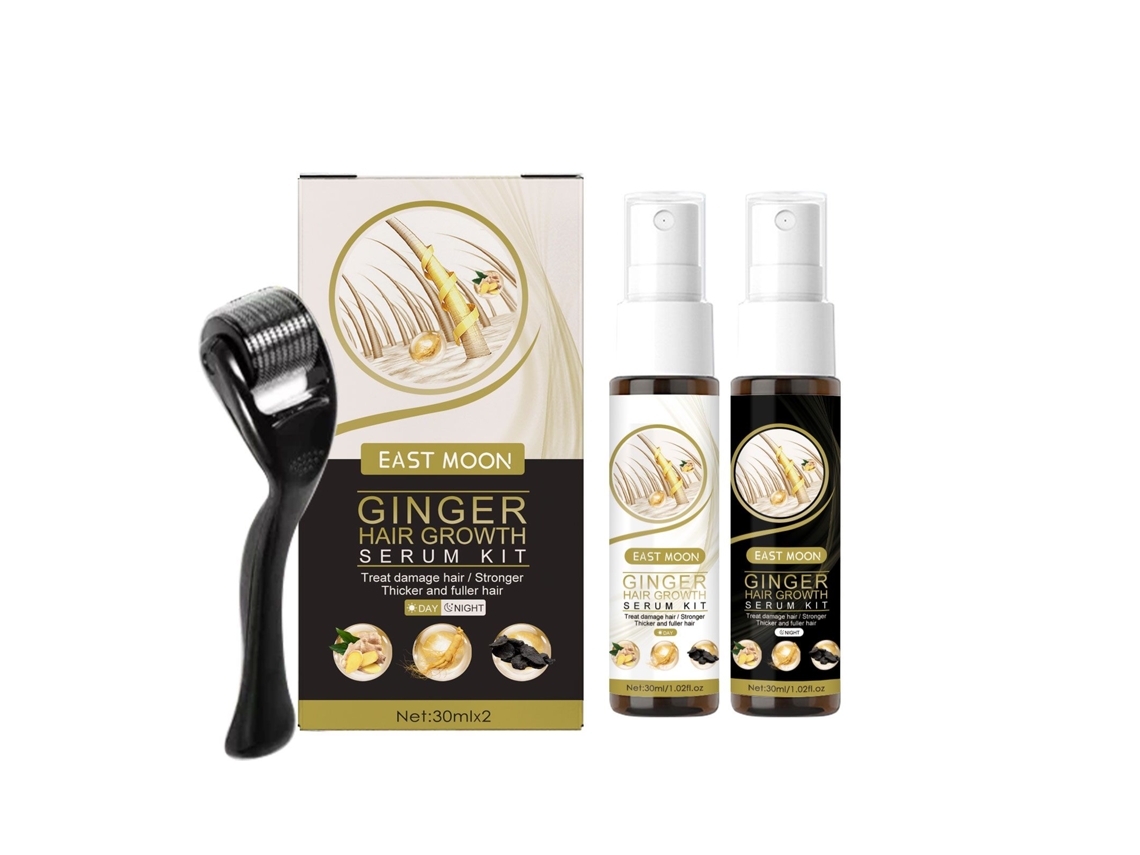 Essência De Gengibre Soro Kit Rolo Para Crescimento Capilar