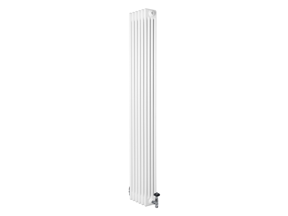 Radiador Vertical Tradicional 4 Colunas 1800x290 Mm Branco 1728w + Válvulas Termostáticas – Aço Carbono, Aquecimento