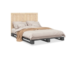 Estrutura de Cama com Cabeceira Pinho Maciço Cinza MAISON EXCLUSIVE (140x200 cm)