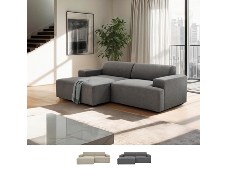 Sofá de design de 3 lugares com chaise longue esquerda em tecido seguindo o modus sofá